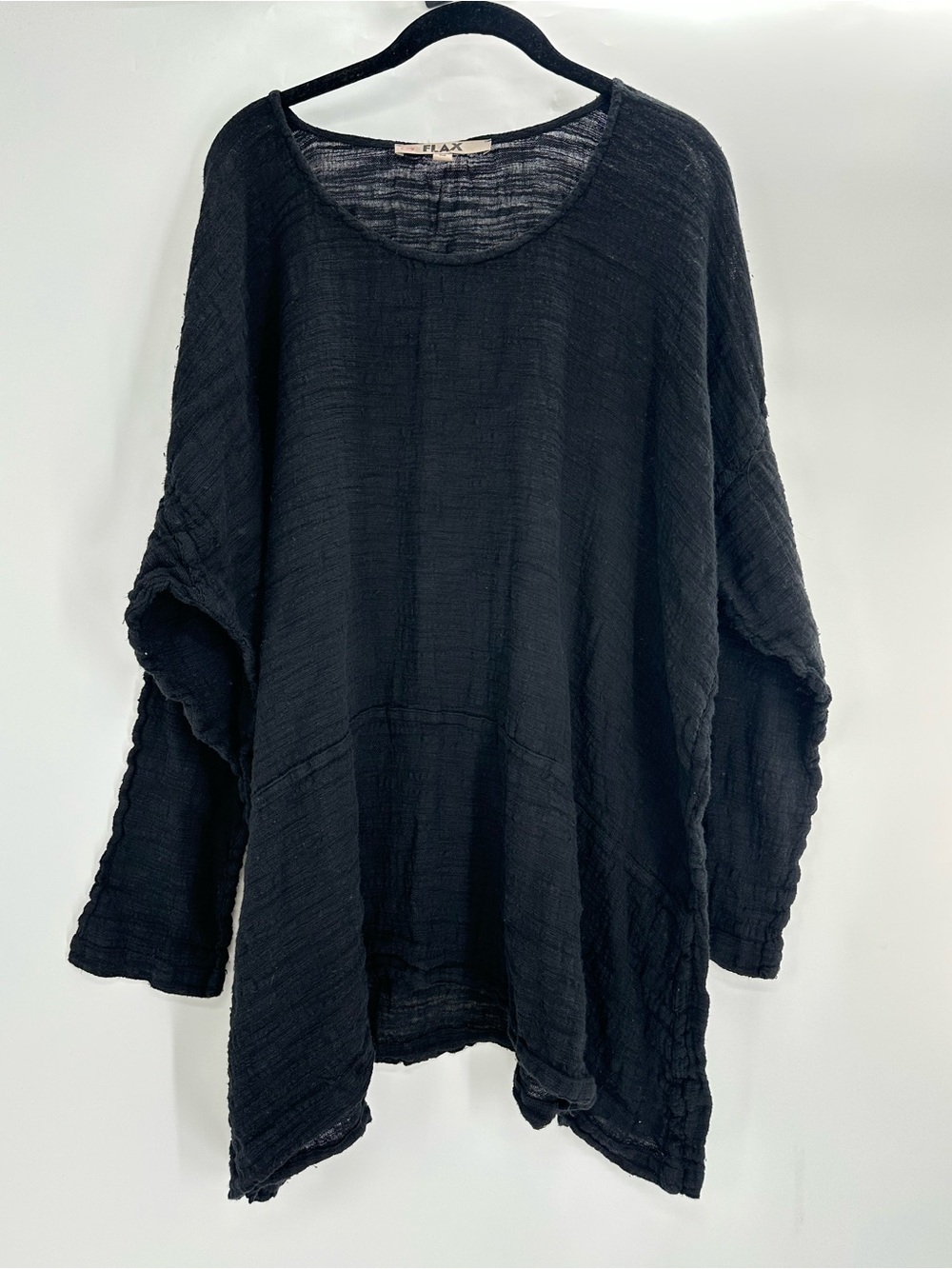 Flax Linen Top Long Sleeve Textured Blouse Lagenlook Oversized Fall Size Medium